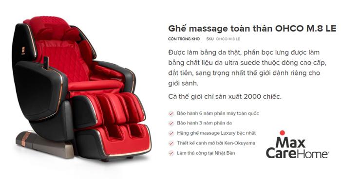 OHCO M.8 LE đỏ đun/da bò là dòng ghế massage cao cấp nhất của thương hiệu OHCO