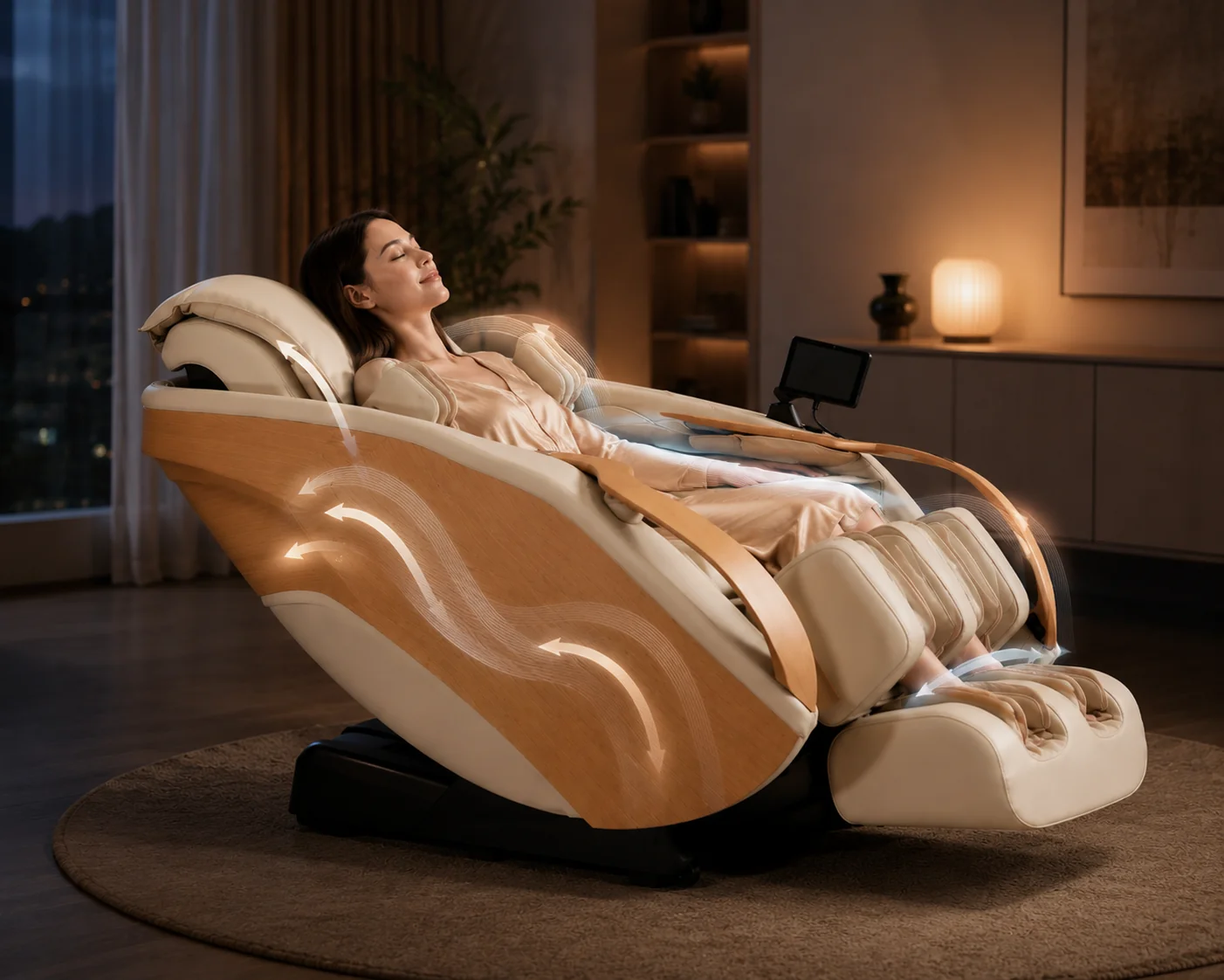 Ghế massage trị liệu mô phỏng kỹ thuật xoa bóp bấm huyệt và vật lý trị liệu, tác động đến cơ sâu và huyệt vị thay vì chỉ thư giãn bề mặt.