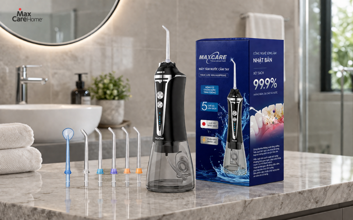 Máy tăm nước hỗ trợ cha mẹ chăm sóc răng miệng sạch sẽ và tiện lợi mỗi ngày
