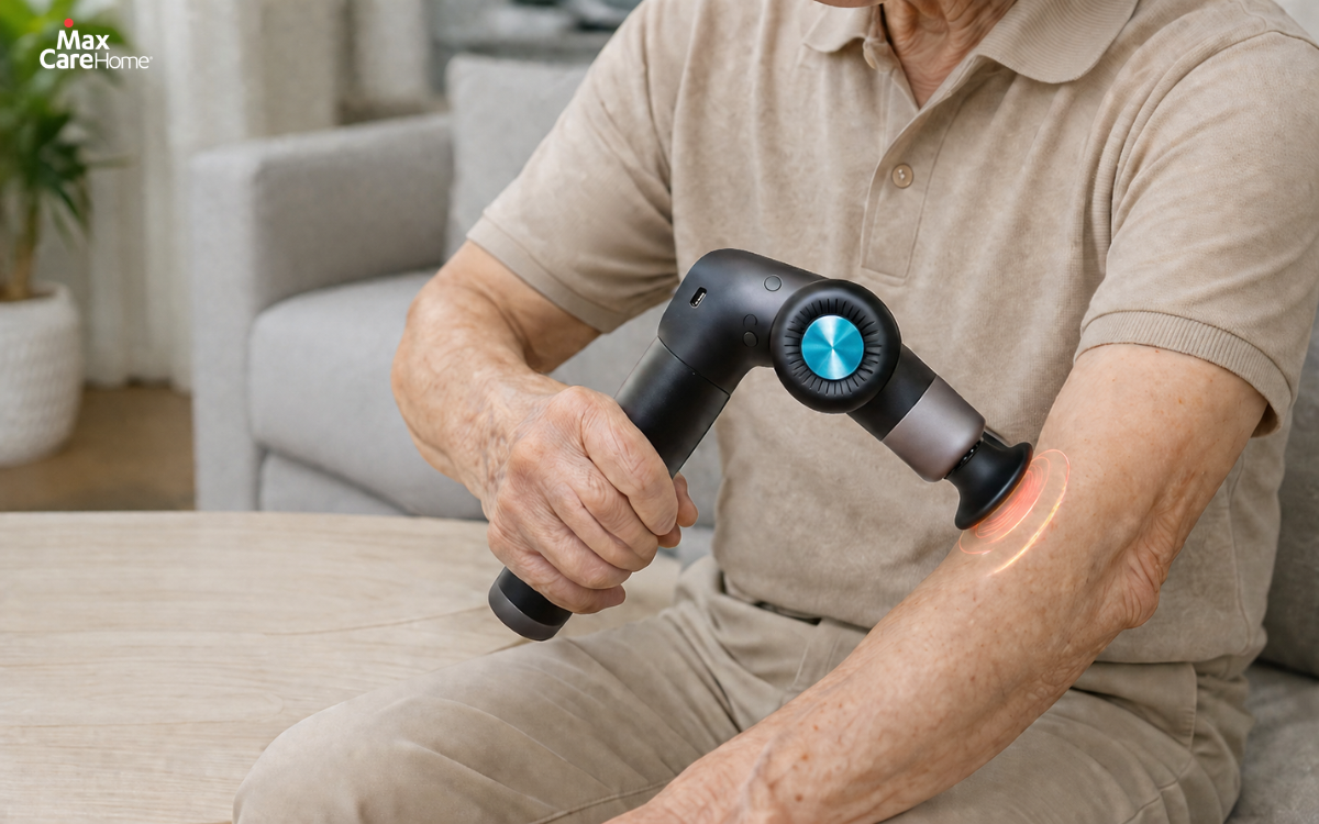 Súng massage cầm tay nhỏ gọn giúp cha mẹ thư giãn các nhóm cơ ngay tại nhà