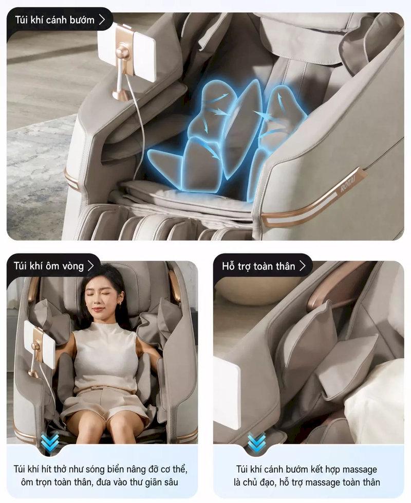 Hình ảnh túi khí cánh bướm, túi khí ôm vòng và túi khí hỗ trợ toàn thân của dòng ghế massage toàn thân Maxcare MAX4D Smart AI