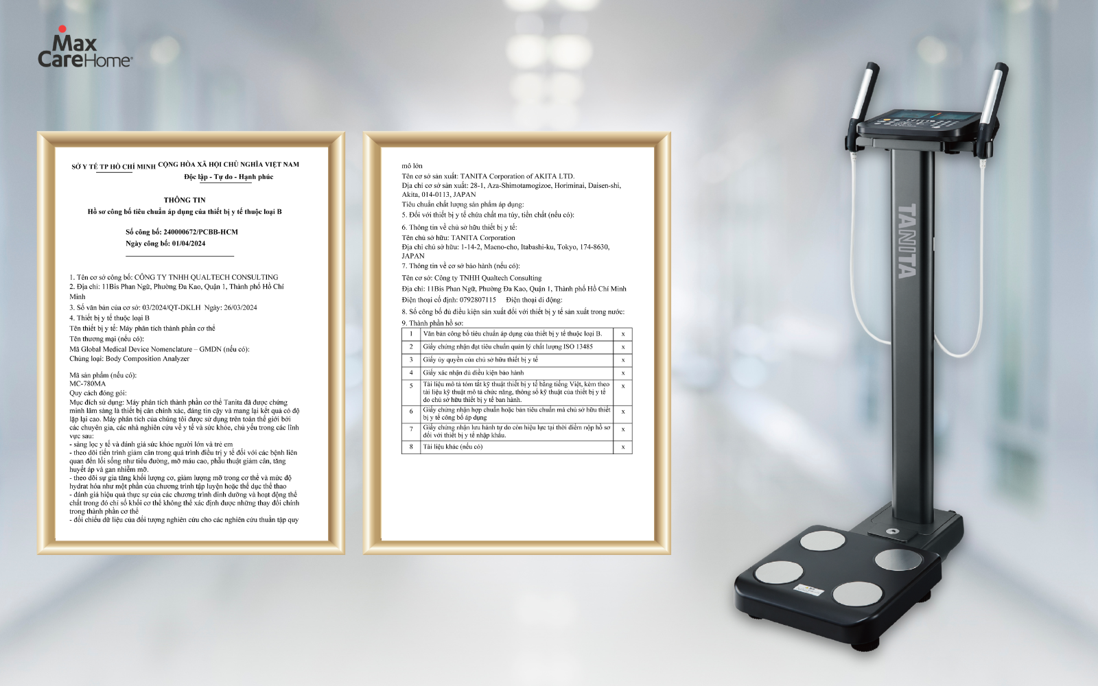 Máy phân tích thành phần cơ thể Tanita MC-780 được chứng nhận là thiết bị Y tế loại B